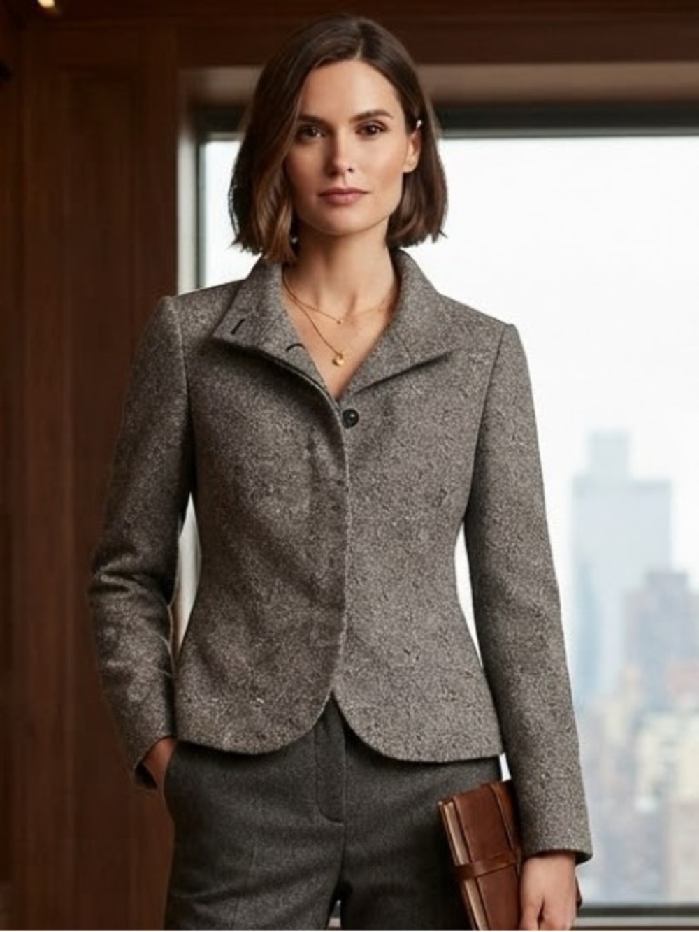 DKNY Wool and Cashmere Charcoal Women's Blazer